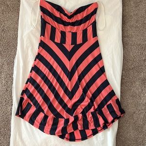 Ella Moss Strapless Dress / Size Medium / Navy & Pink Stripes